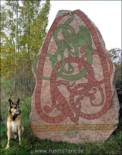 Runestone U 887 with a winged dragon 