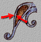 Detalj av drakens nära huggspår vid öga och pannbåge